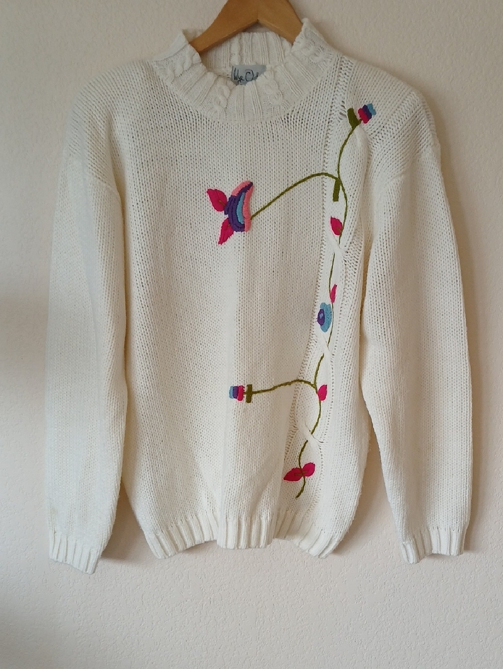 Vintage Wye Oaks Butterfly Embroidered Cable Knit Sweater